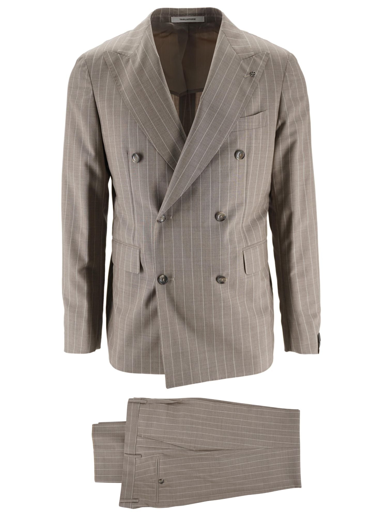 Vestiti Uomo Eleganti Abito Doppiopetto Gessato Beige Completo