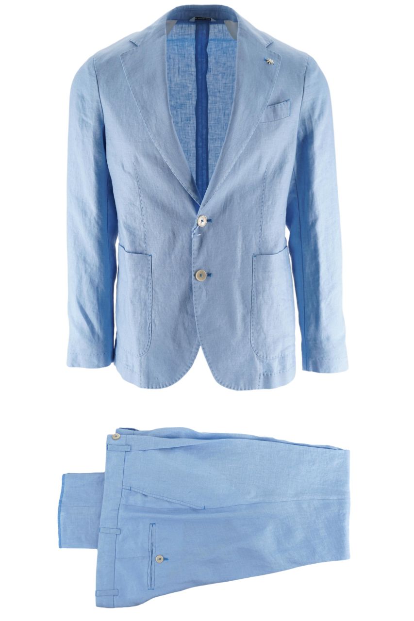 Abito Slim Fit in Lino Manuel Ritz Azzurro - Main Image