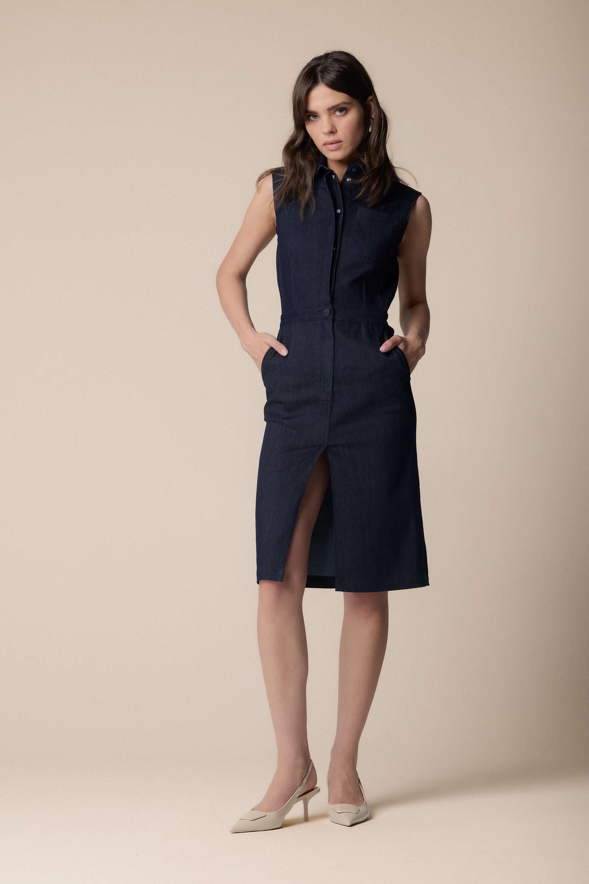 Abito Midi In Denim Marks & Spencer, Maniche Corte, Con Bottoni, Taglia 16, Blu - Foto 4