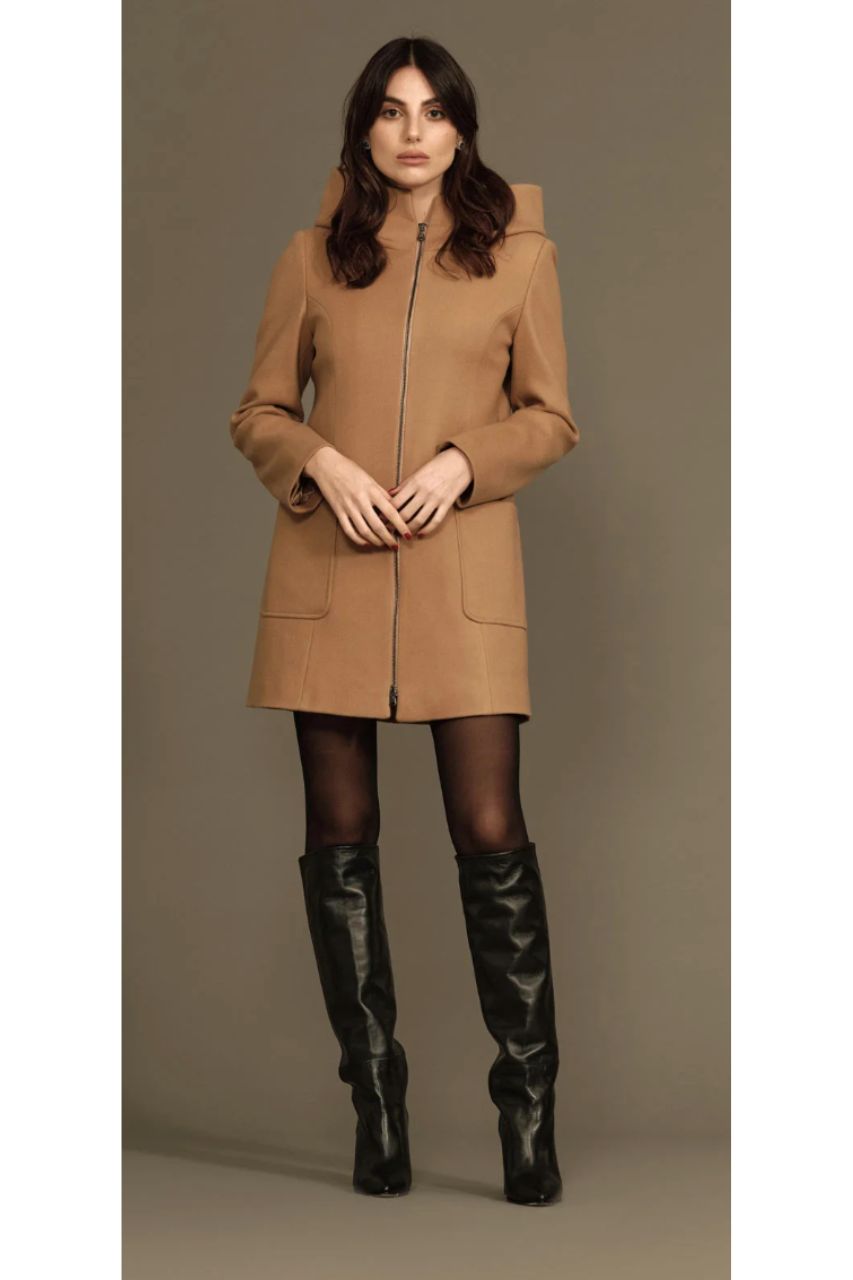 Cappotto con Zip e Cappuccio Beige - Main Image