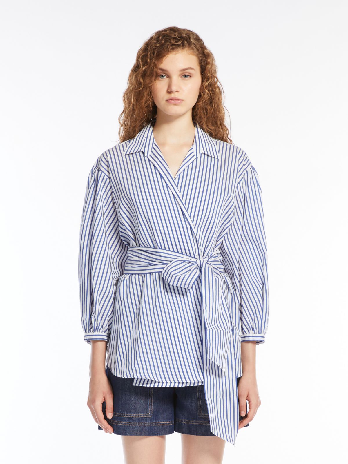 Camicia in Tela di Cotone e Seta Bluette