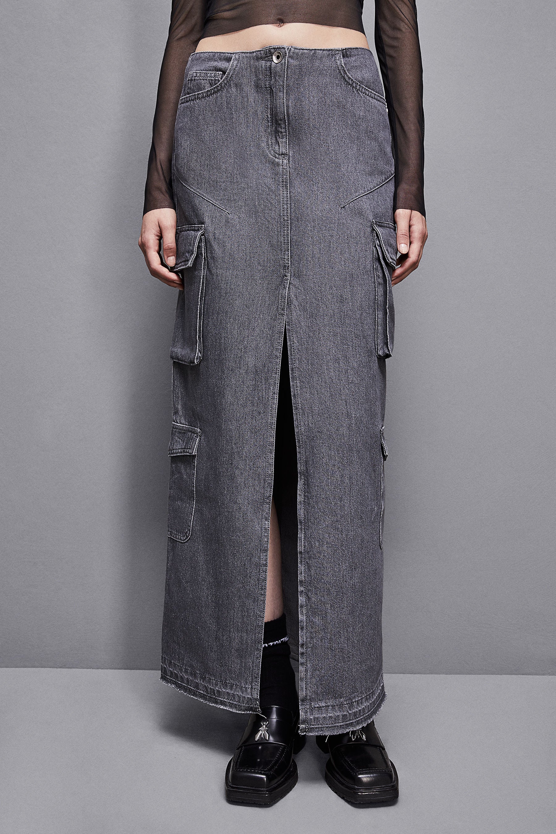 Gonna Lunga in Jeans Grigio