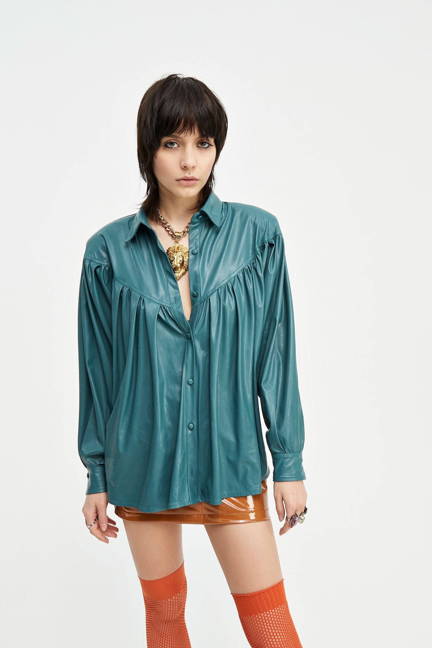 Camicia Aniye By in ecopelle Blu