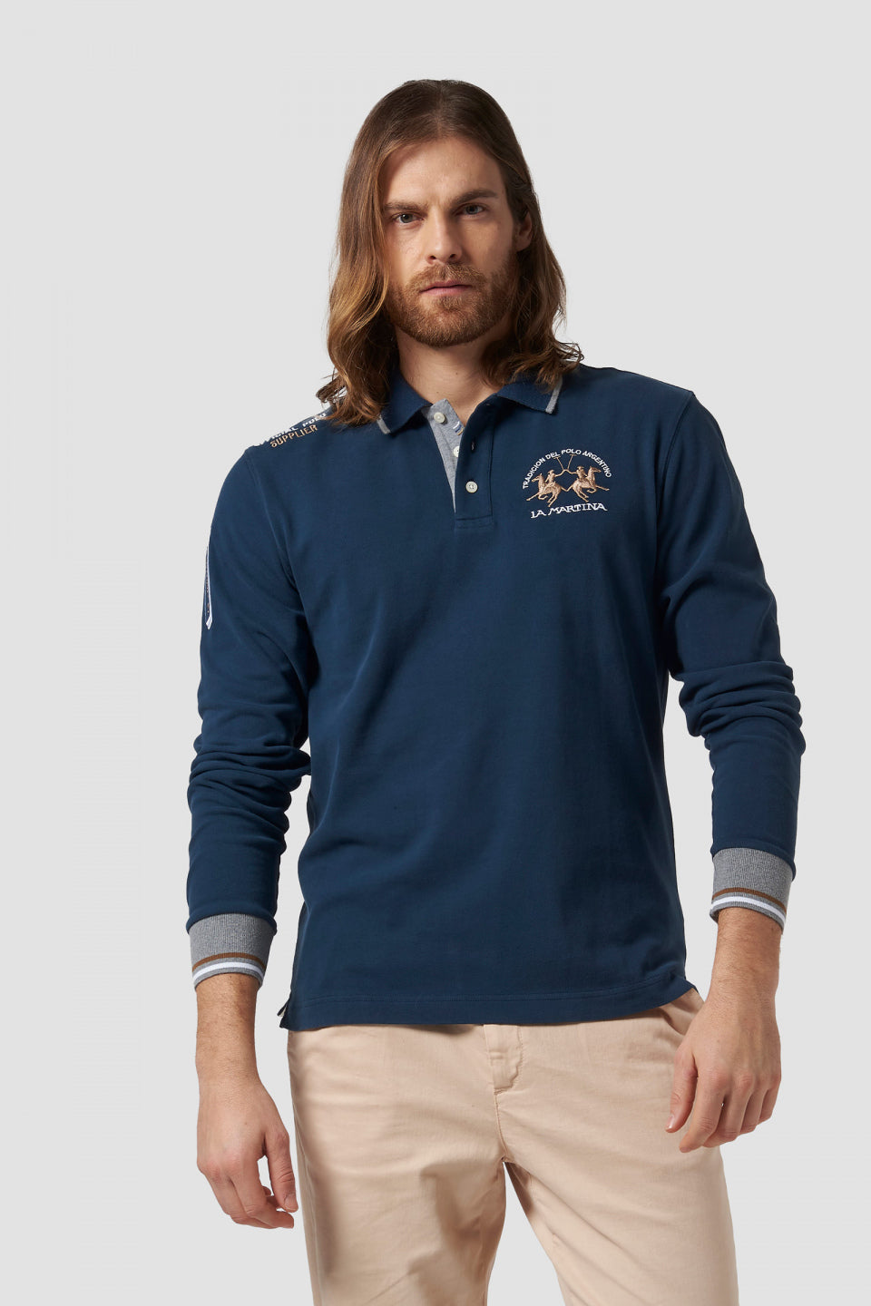 Polo La Martina a Maniche Lunghe Blu1