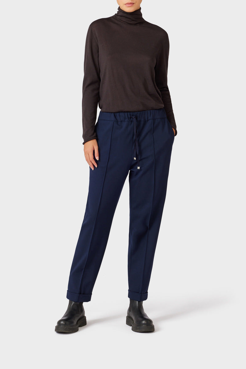 Pantaloni larghi moderni in velluto a coste con elastico in vita per una maggiore libertà di movimento - Blu scuro Pantaloni larghi moderni in velluto a coste con elastico in vita per una maggiore libertà di movimento - Blu scuro