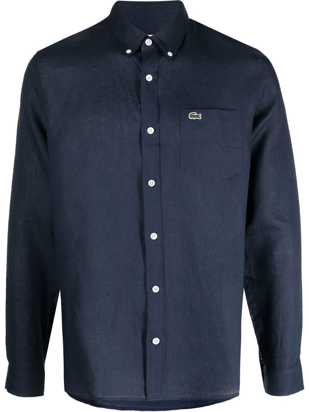 Camicia in Lino con Logo Lacoste Blu