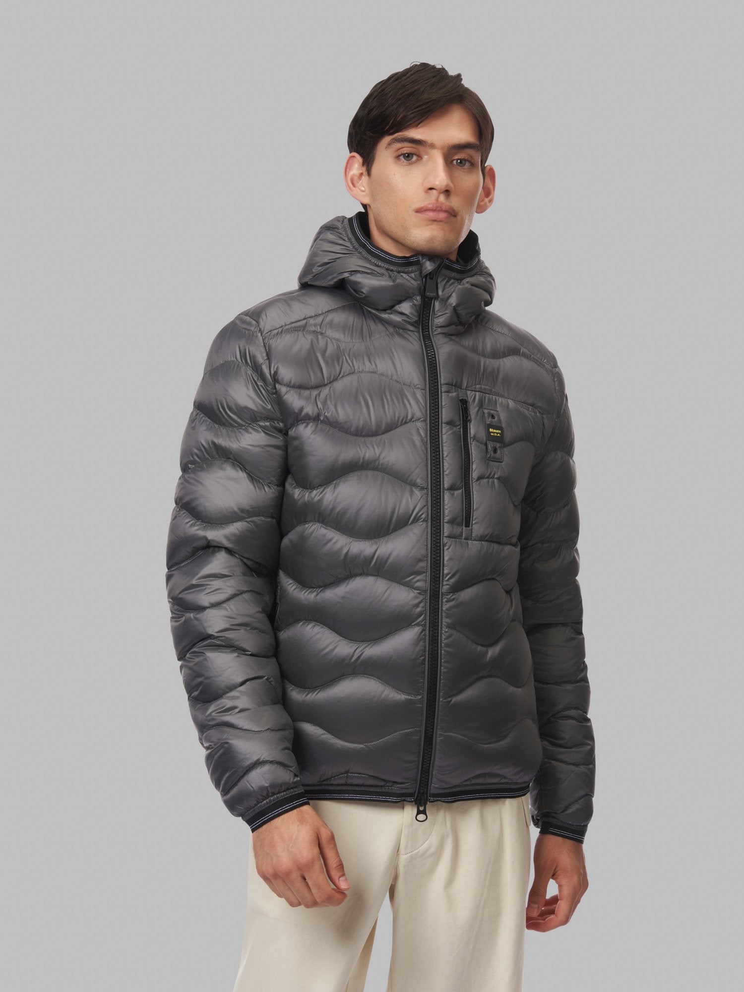 Senza Cappuccio Giubbotti Blauer Uomo Grigio Piumino Blauer A Onde