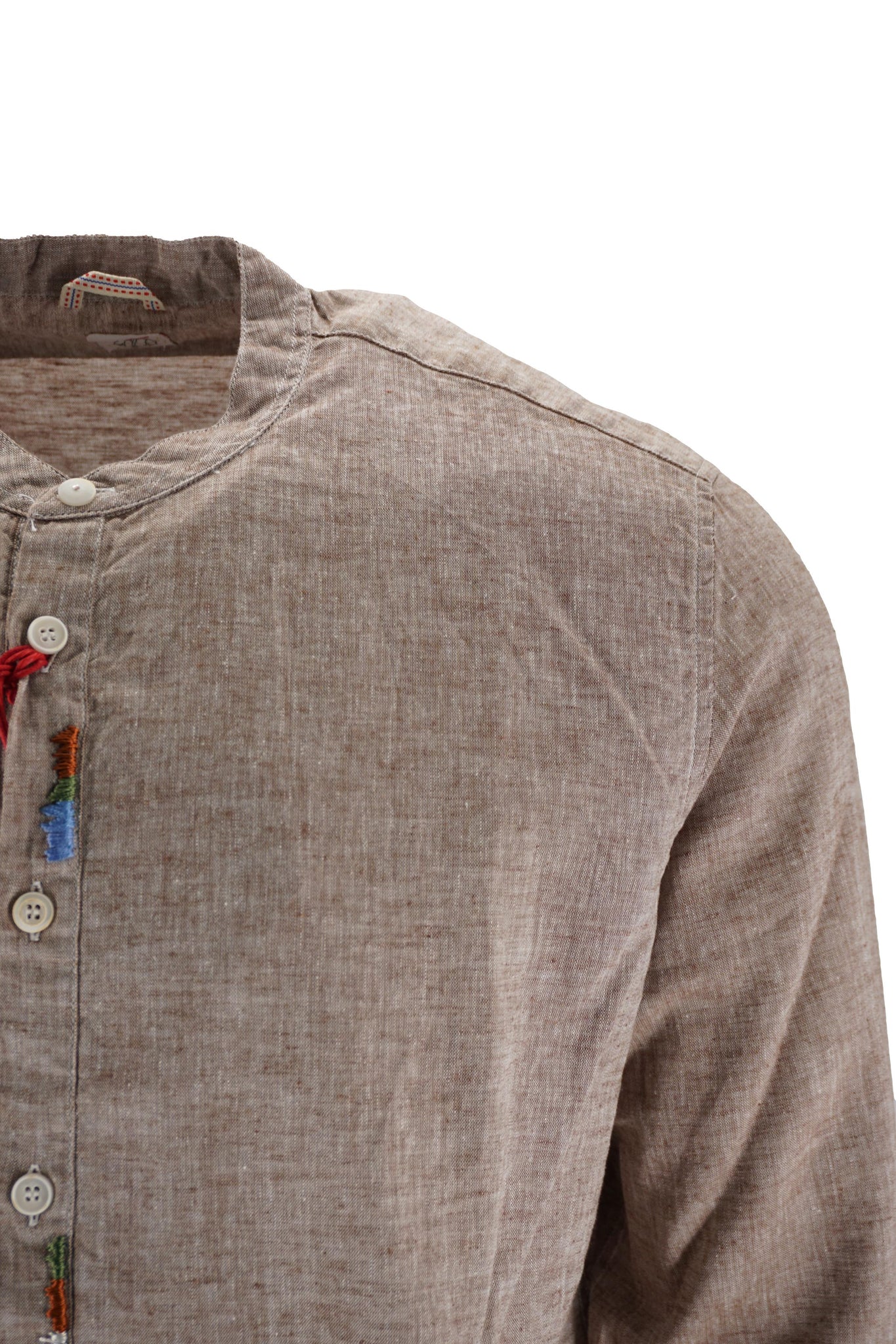 Camicia in Lino con Collo Coreano / Marrone - Ideal Moda