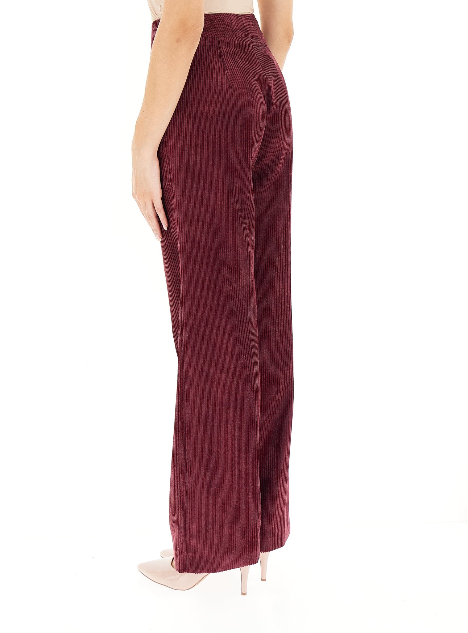 Pantalone a Coste con Dettagli Oro / Bordeaux - Ideal Moda