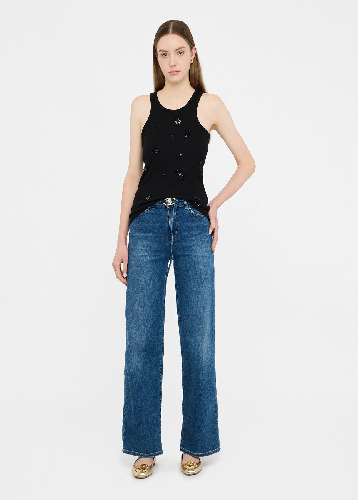 Jeans Flare Cropped con Cintura / Jeans - Ideal Moda
