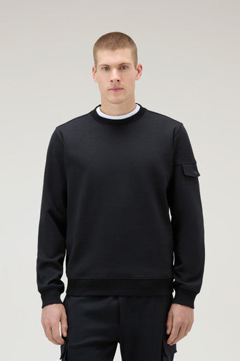 Felpa Girocollo con Tasca sulla Manica / Nero - Ideal Moda