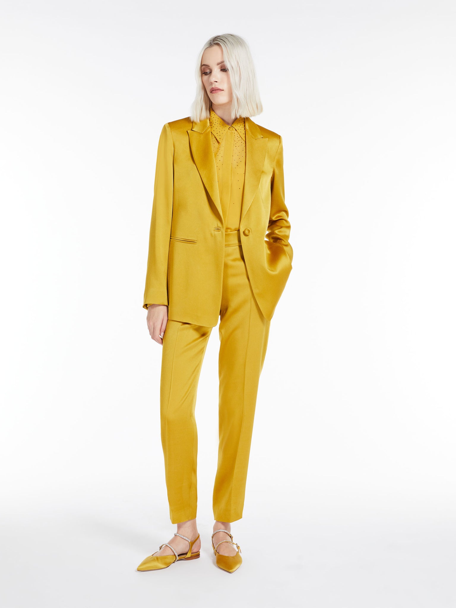 Blazer Monopetto in Enver Satin / Giallo - Ideal Moda