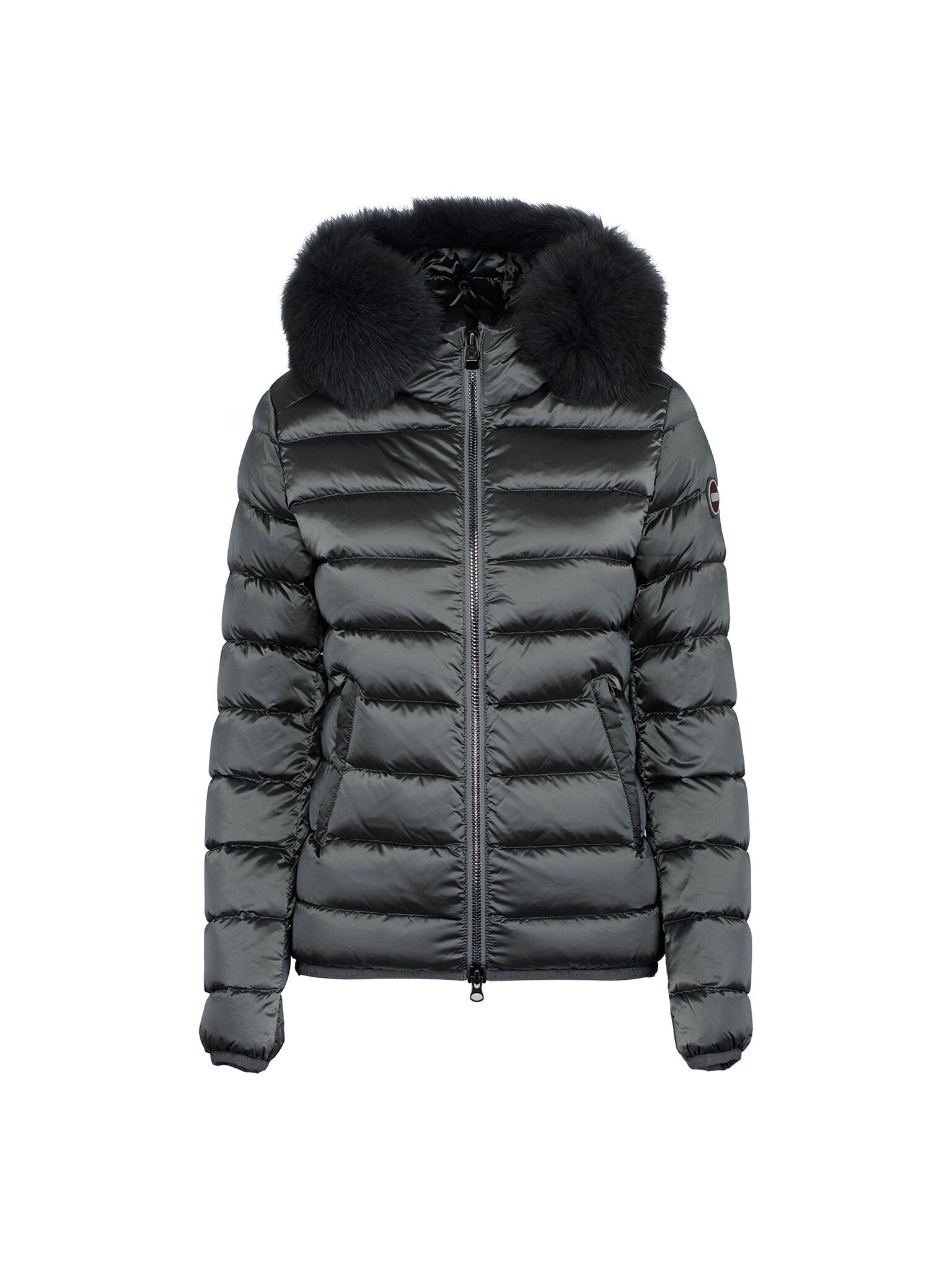 Piumino Corto con Pelliccia Sintetica / Grigio - Ideal Moda