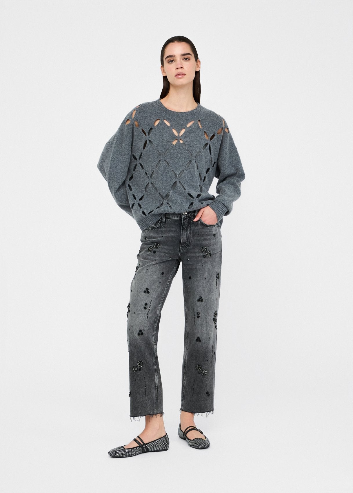 Maglia 100% lana con Cut-Out / Grigio