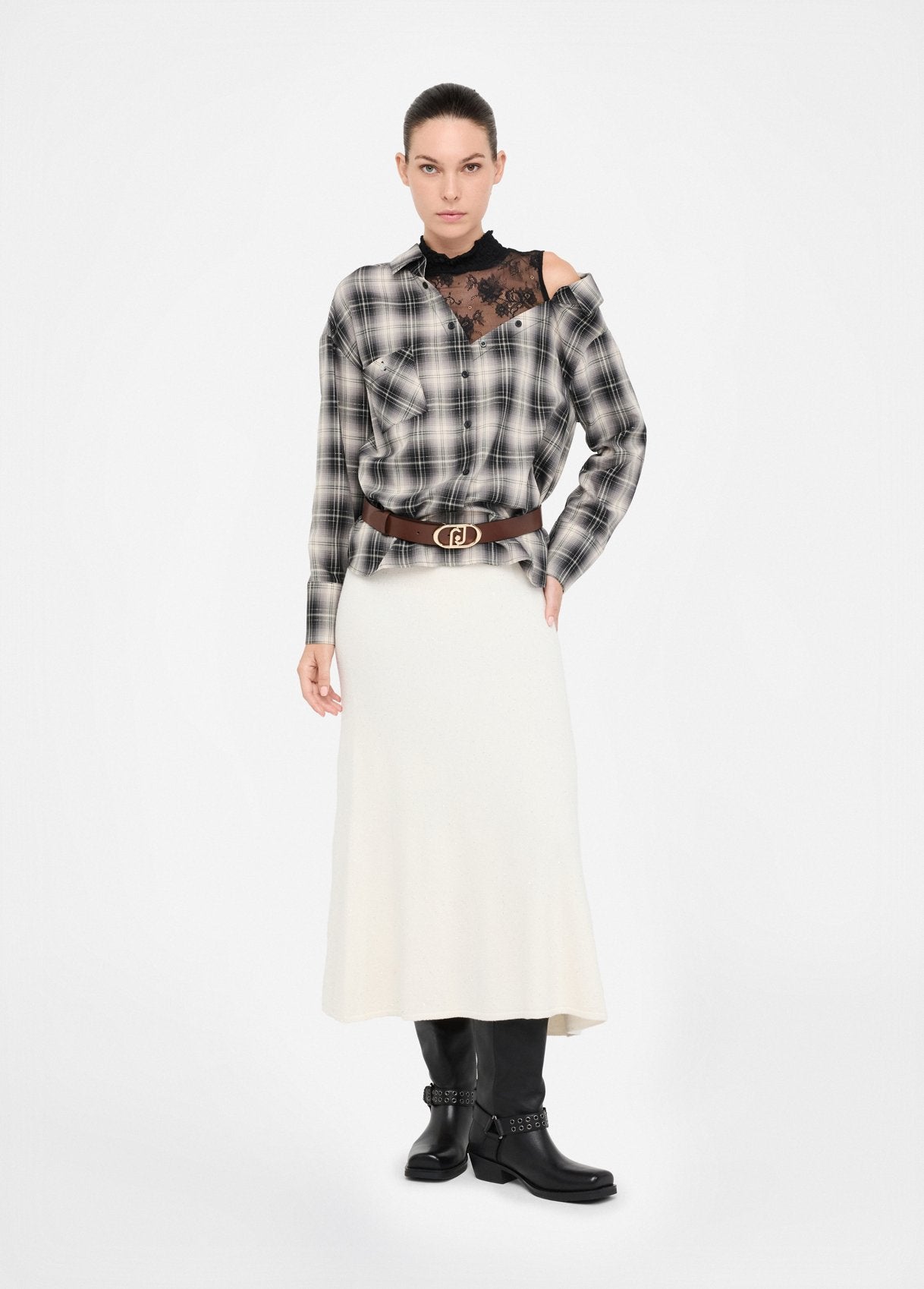 Camicia a Quadri con Pizzo / Nero