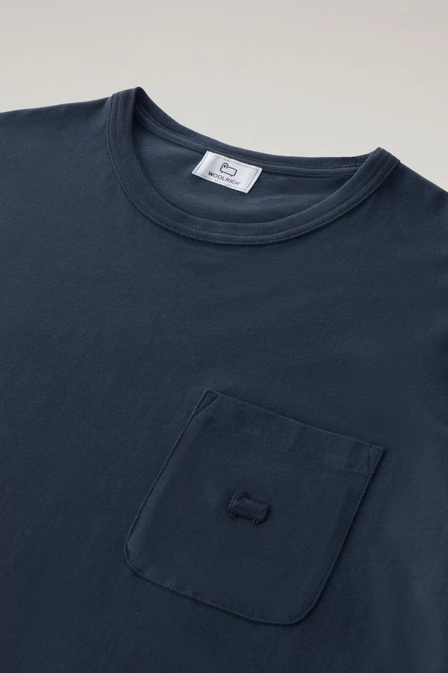 T-Shirt in Puro Cotone con Taschino / Blu - Ideal Moda