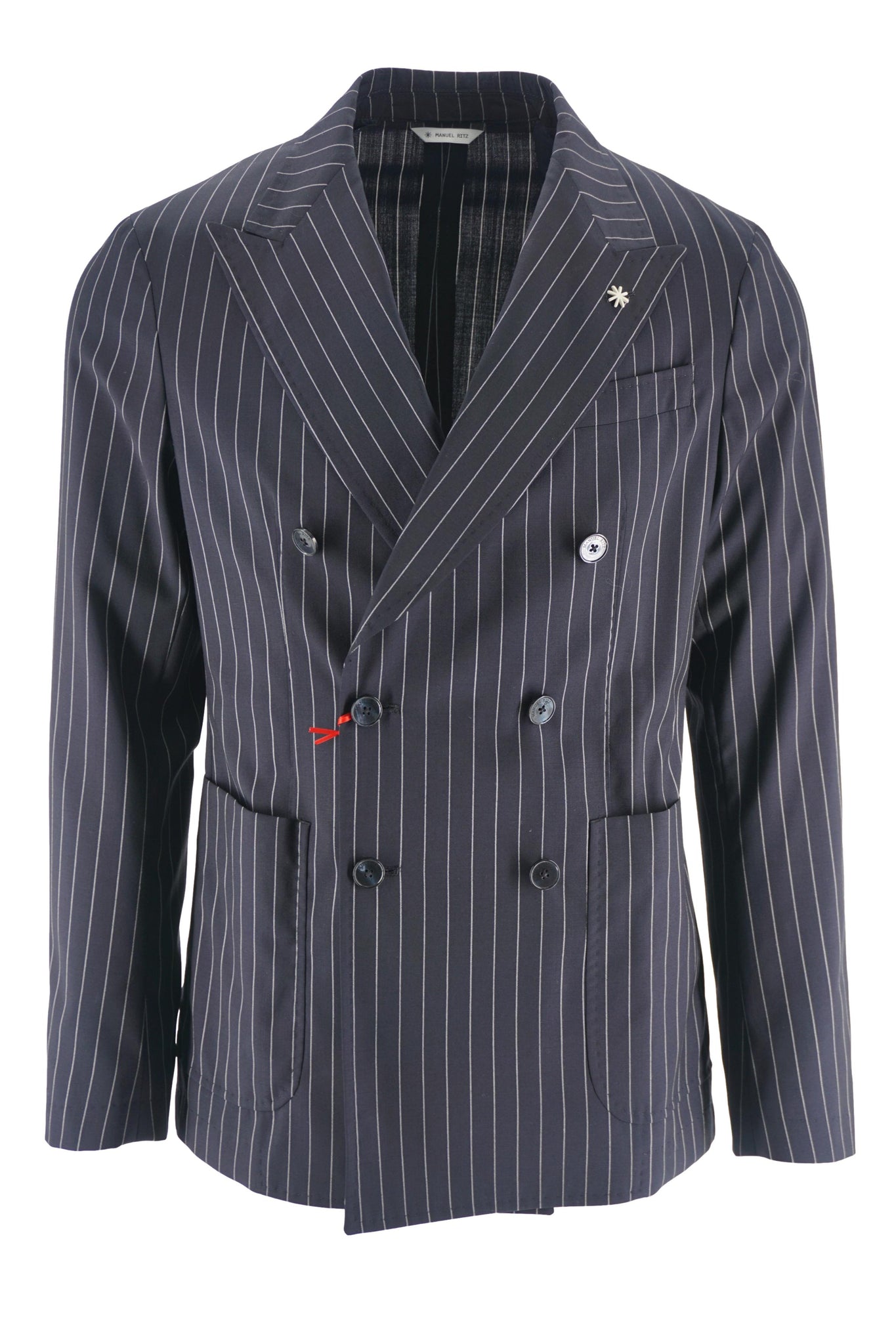Abito Gessato con Chiusura Doppio Petto / Blu - Ideal Moda