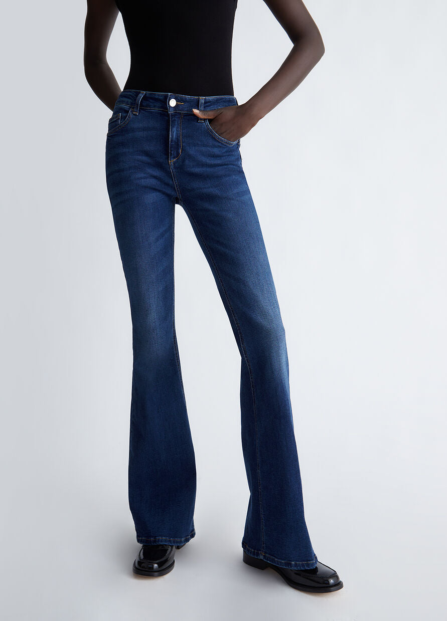 Jeans Flare in Denim di Cotone / Jeans - Ideal Moda