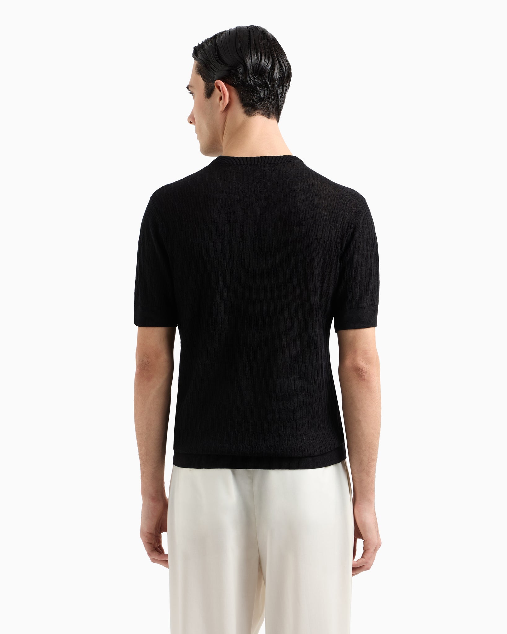 T-Shirt in Maglia Punto Operato / Nero - Ideal Moda