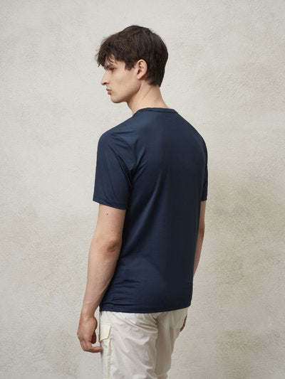 T-Shirt in Tessuto Tecnico con Logo / Blu - Ideal Moda