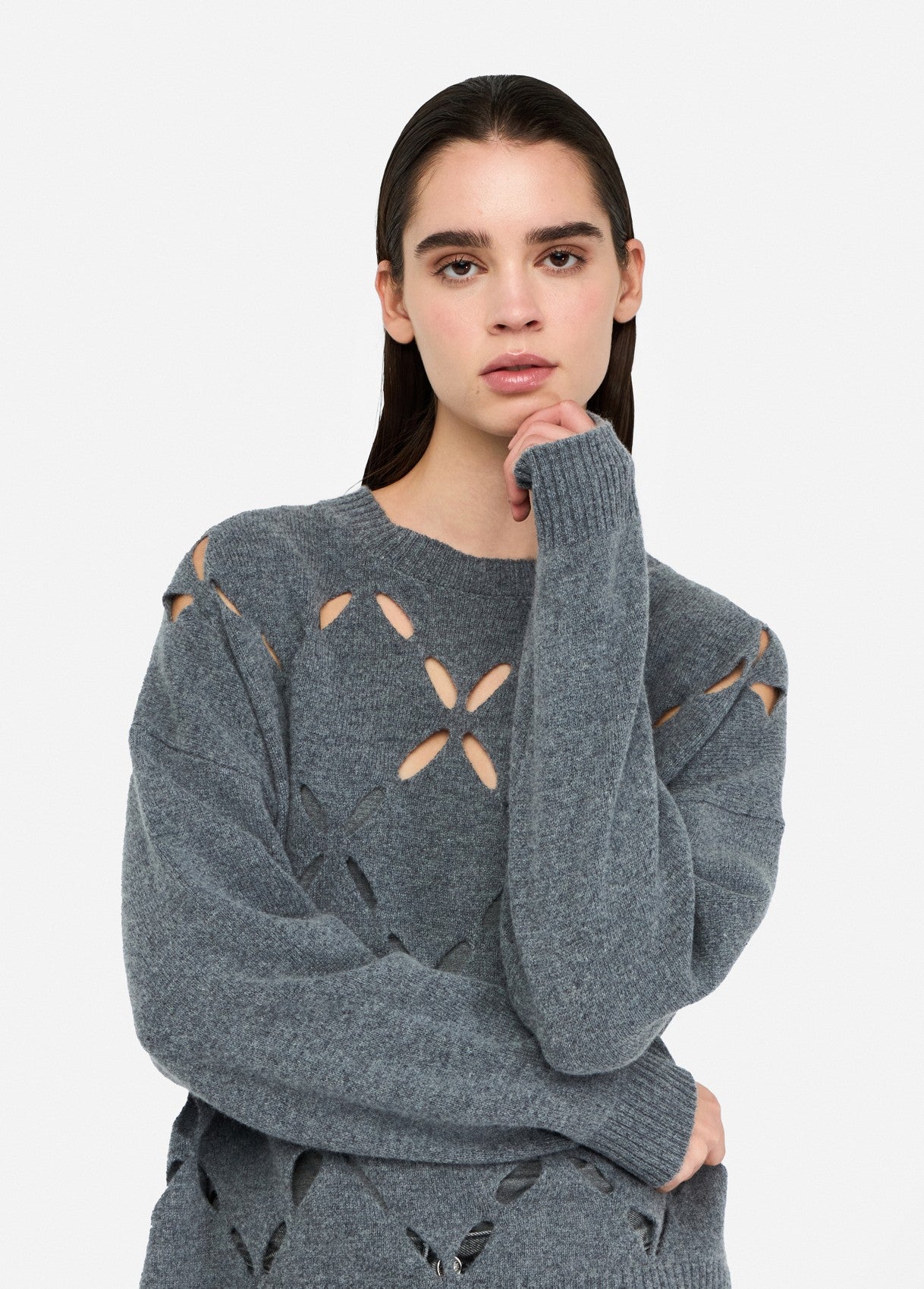 Maglia 100% lana con Cut-Out / Grigio
