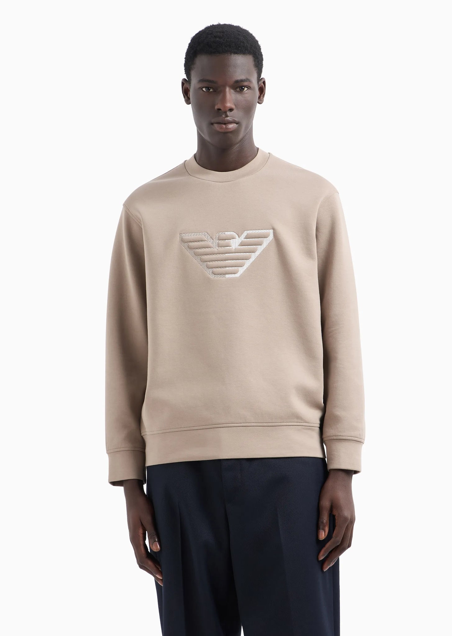 Emporio Armani Felpe Maxi Felpa Con Maxi Aquila Ricamata Beige, image size:1455x2048