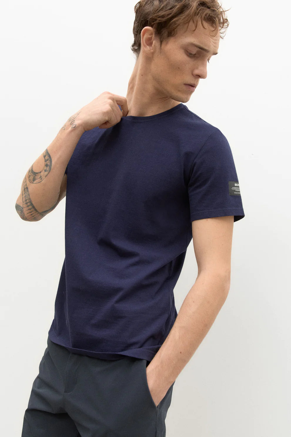 T-Shirt con Logo sulla Manica Sinistra / Blu - Ideal Moda