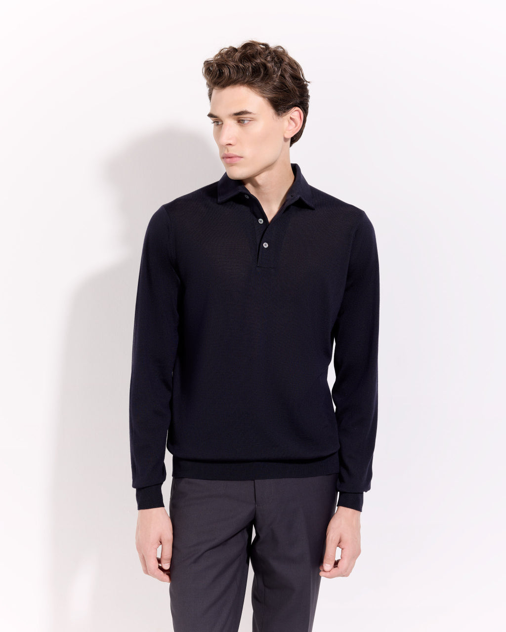Polo in Maglia Collo Paramontura / Blu