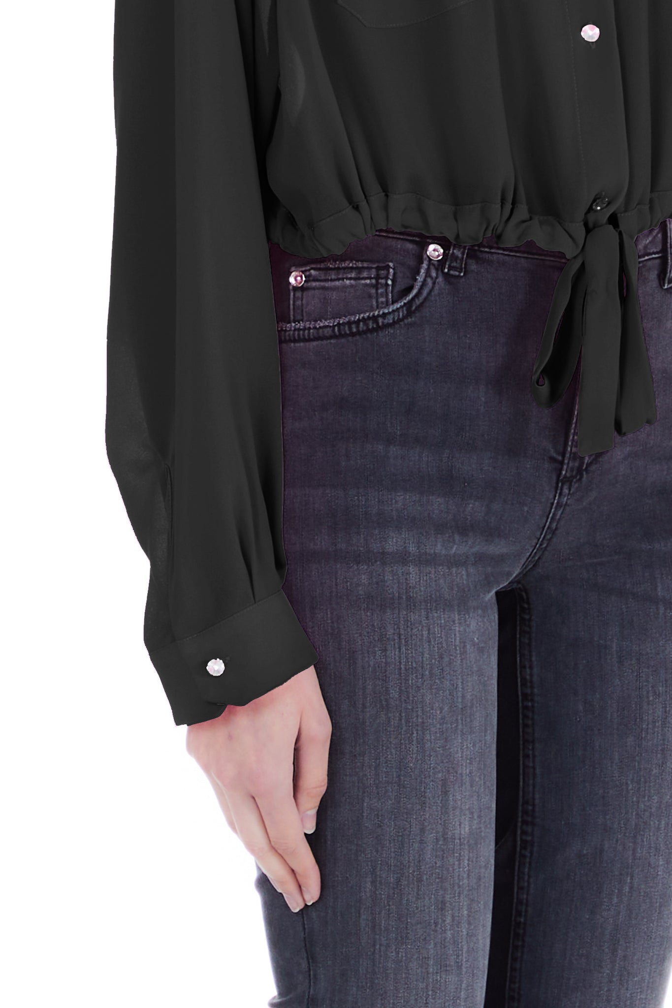 Camicia Crop Fit / Nero - Ideal Moda