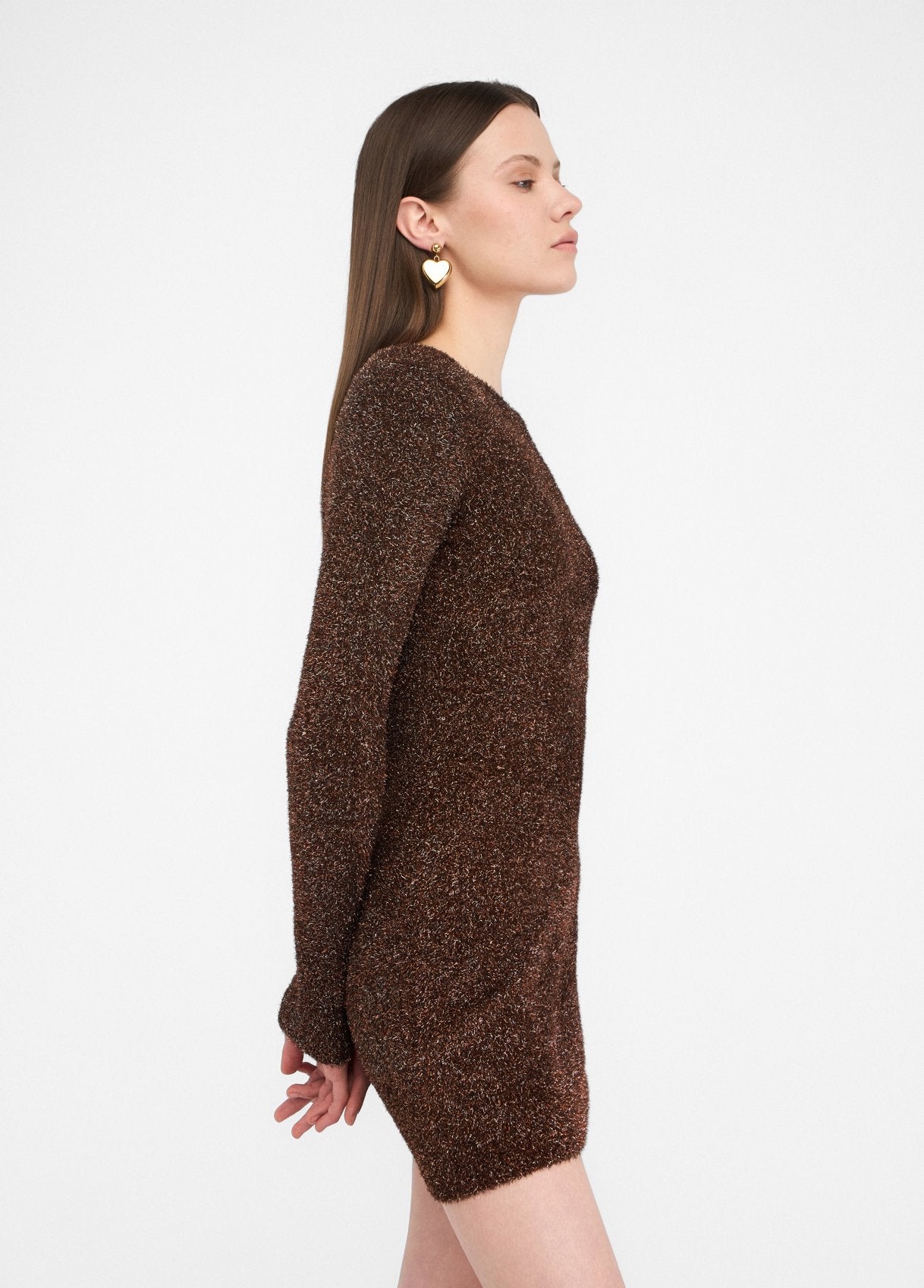 Abito in Maglia con Spalline Imbottite / Marrone