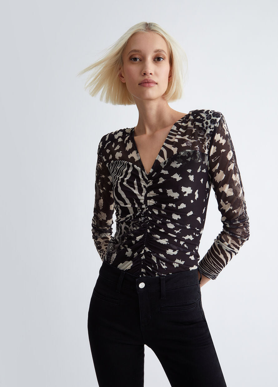 T-Shirt con Stampa Animalier / Nero - Ideal Moda