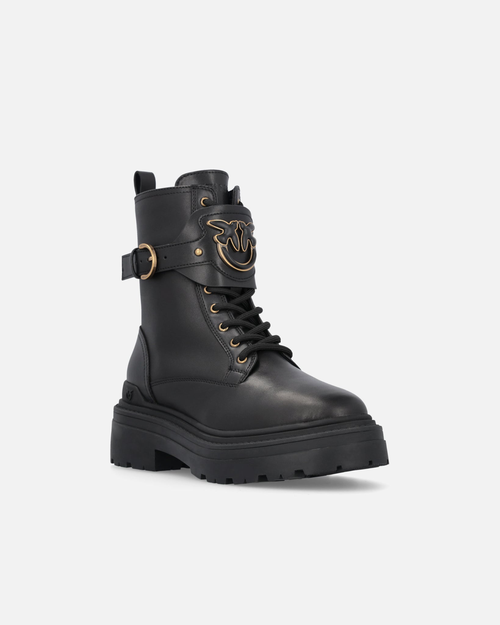 Anfibi in Pelle con Cinturino Logato Davanti / Nero - Ideal Moda