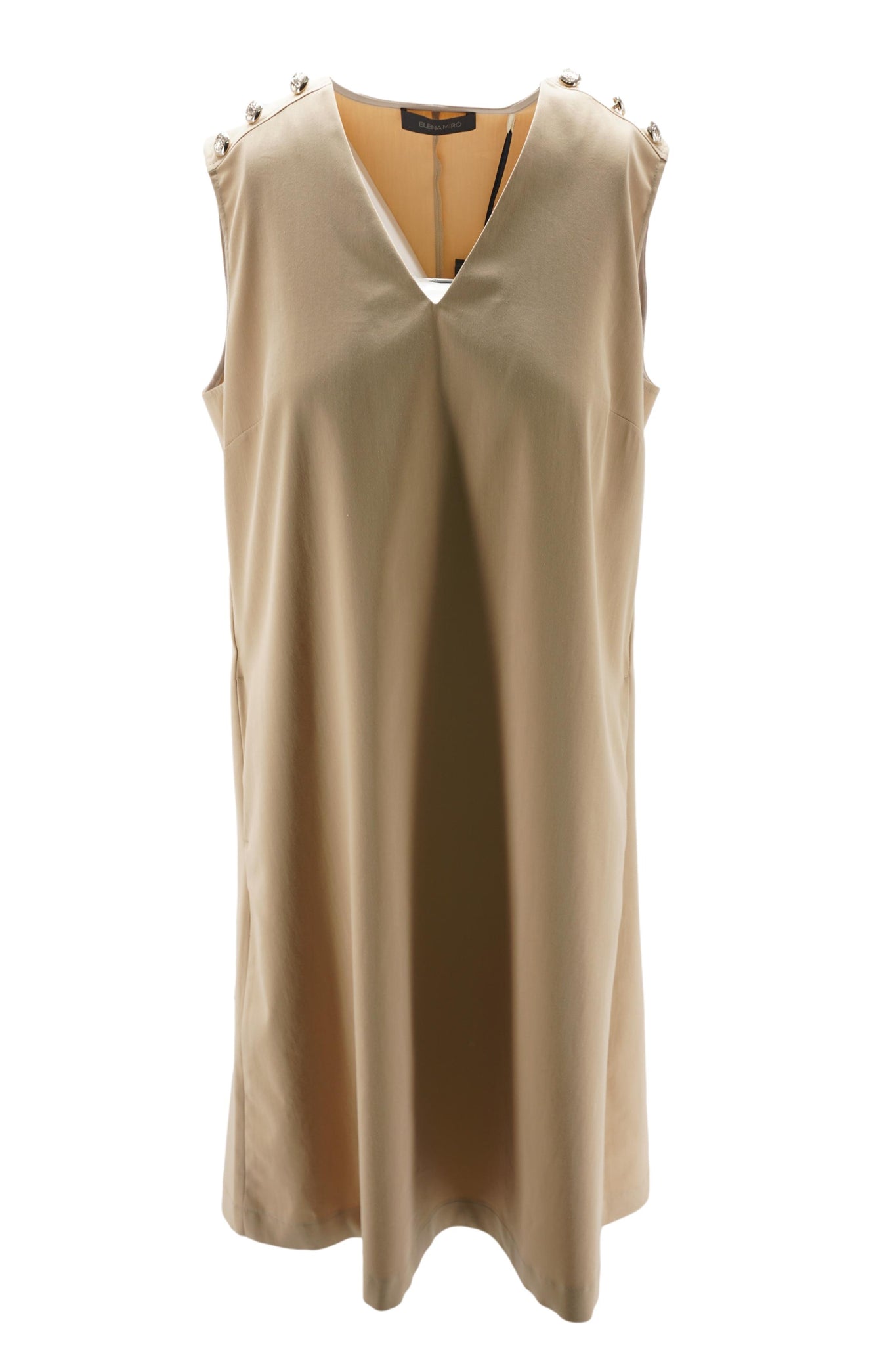 Abito in Cotone con Scollo a V / Beige - Ideal Moda