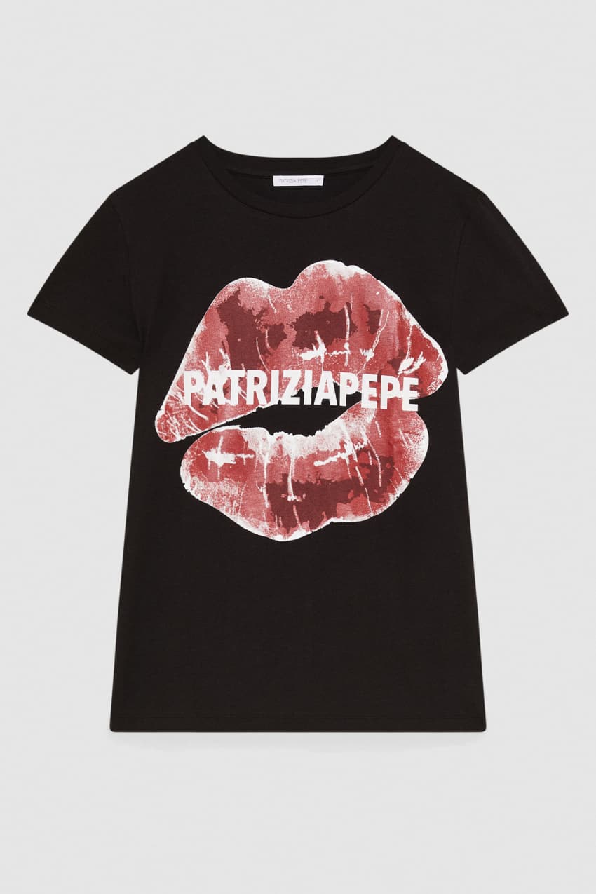 T-Shirt con Stampa / Nero - Ideal Moda