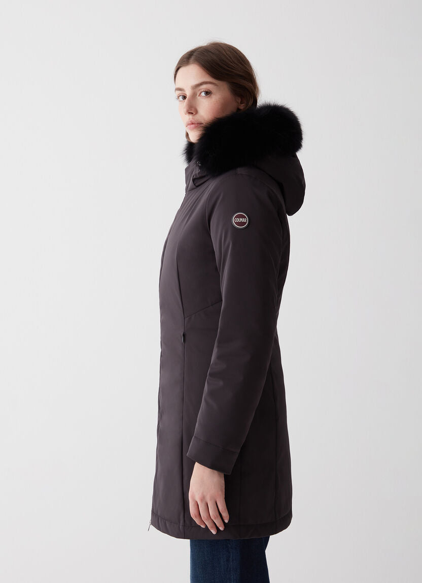 Piumino Lungo con Cappuccio / Nero - Ideal Moda