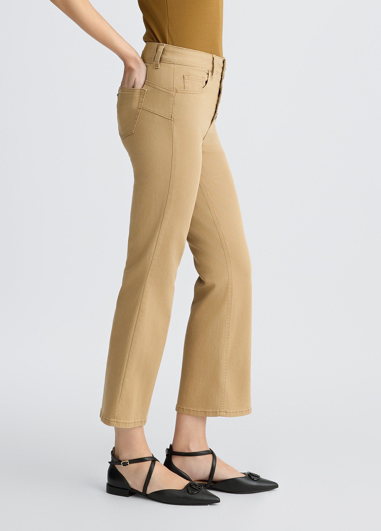 Pantalone Bootcut a Vita Alta / Beige - Ideal Moda