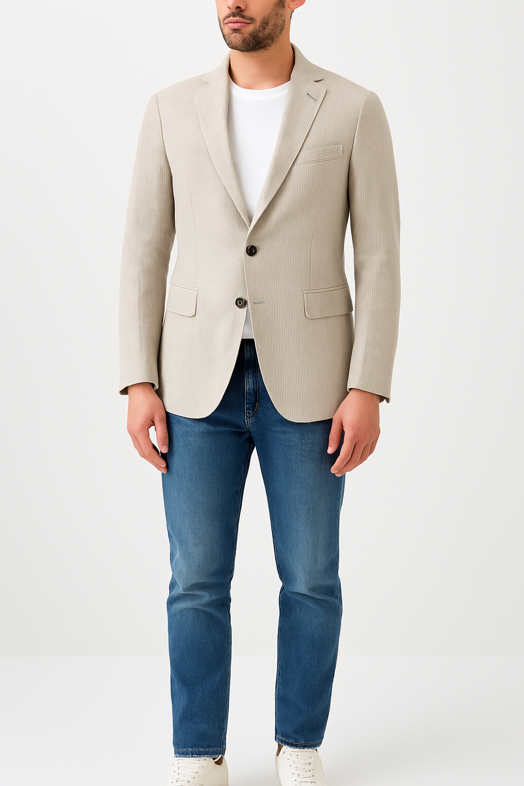 Giacca in Misto Lino con Fantasia / Beige - Ideal Moda