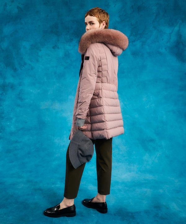 Piumino Slim con Pelliccia / Rosa - Ideal Moda
