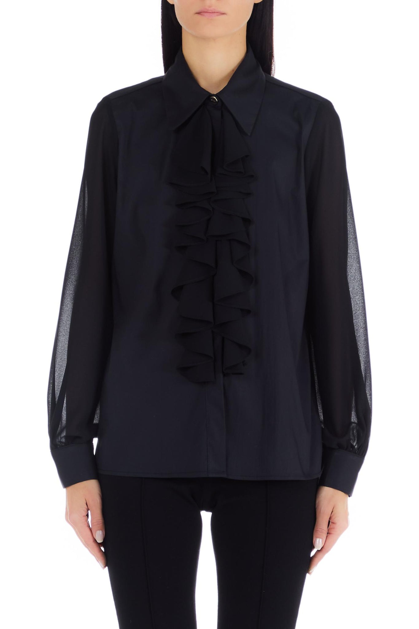 Camicia con Dettaglio Rouches / Nero - Ideal Moda