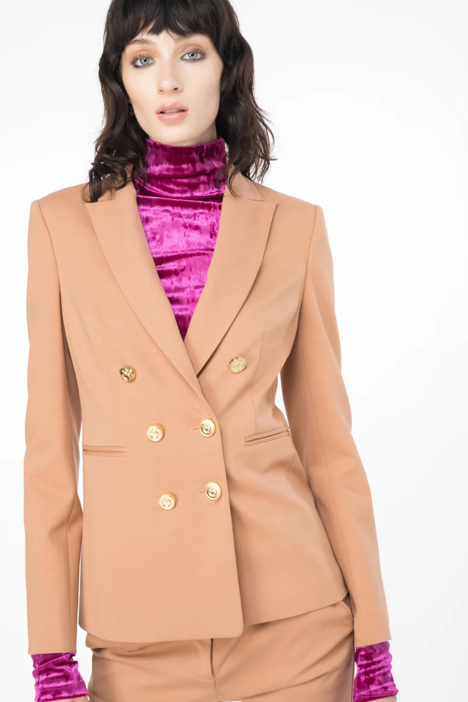 Giacca con Bottoni in Metallo / Beige - Ideal Moda