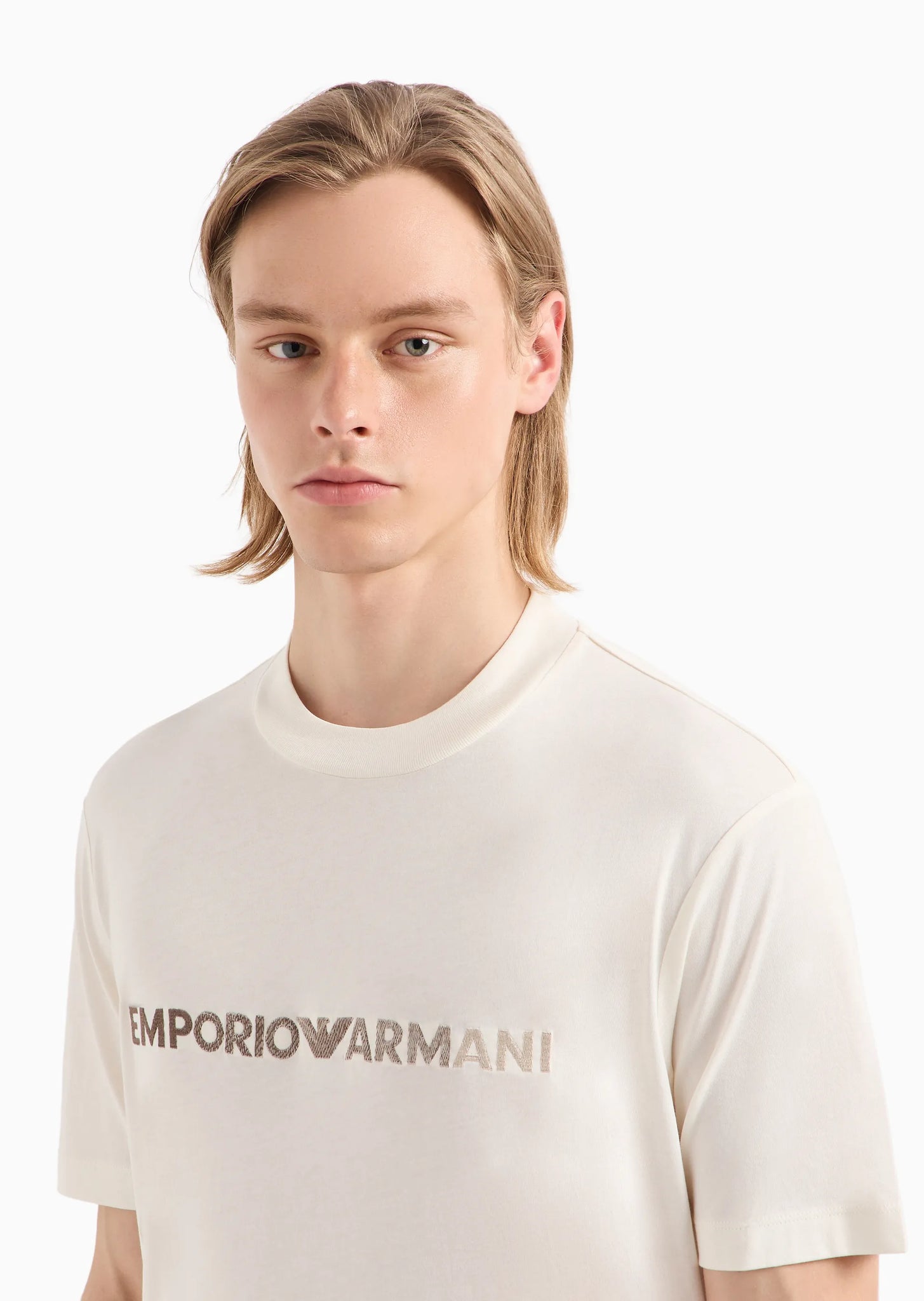 T-Shirt in Jersey Pima con Ricamo Logo / Bianco - Ideal Moda