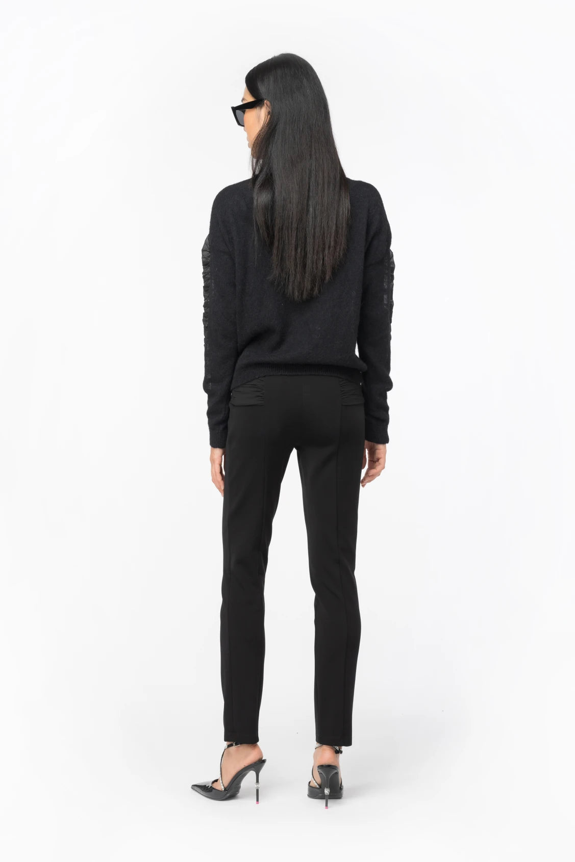 Pantalone Aderente con Zip / Nero - Ideal Moda