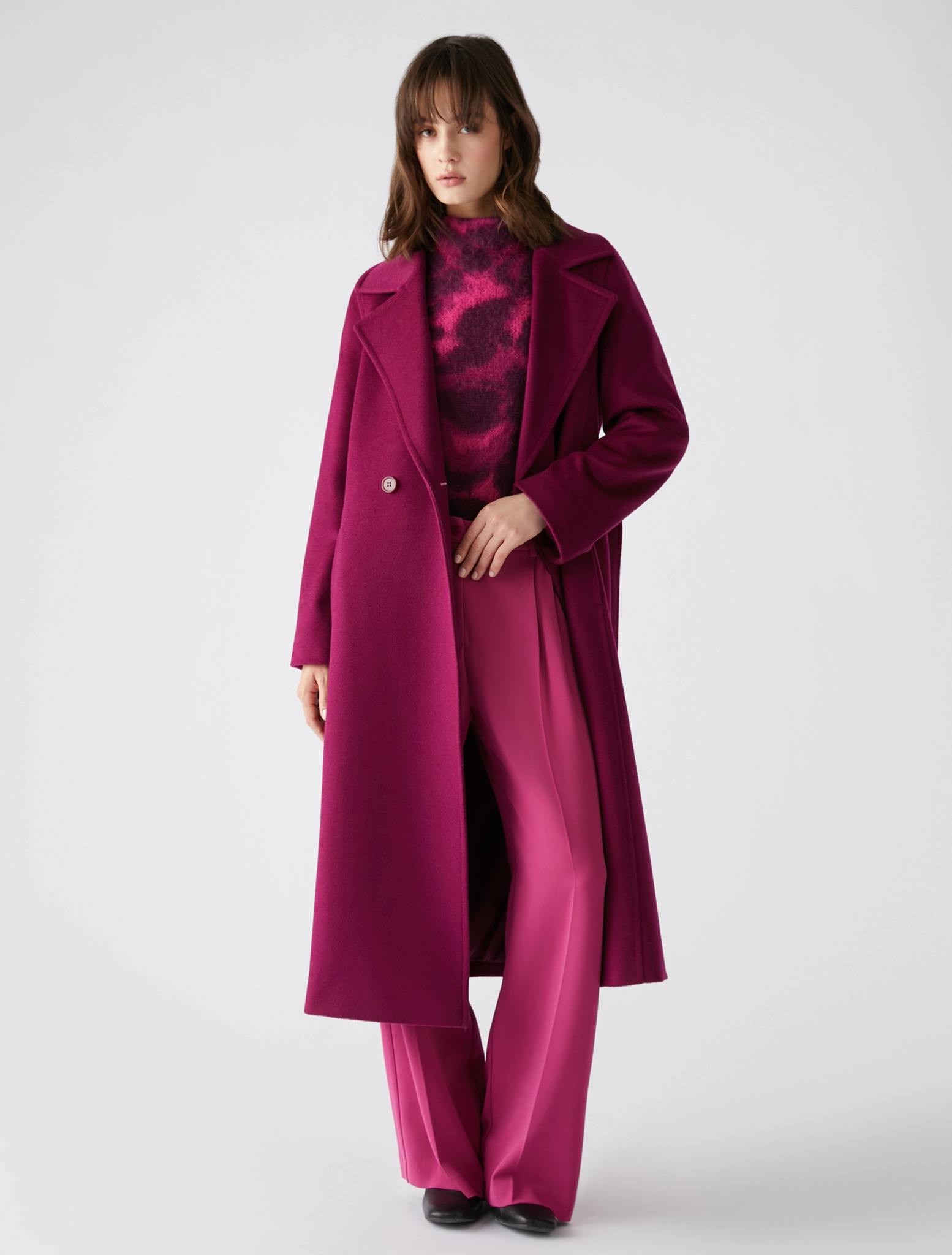Cappotto Midi in Pura Lana / Bordeaux - Ideal Moda