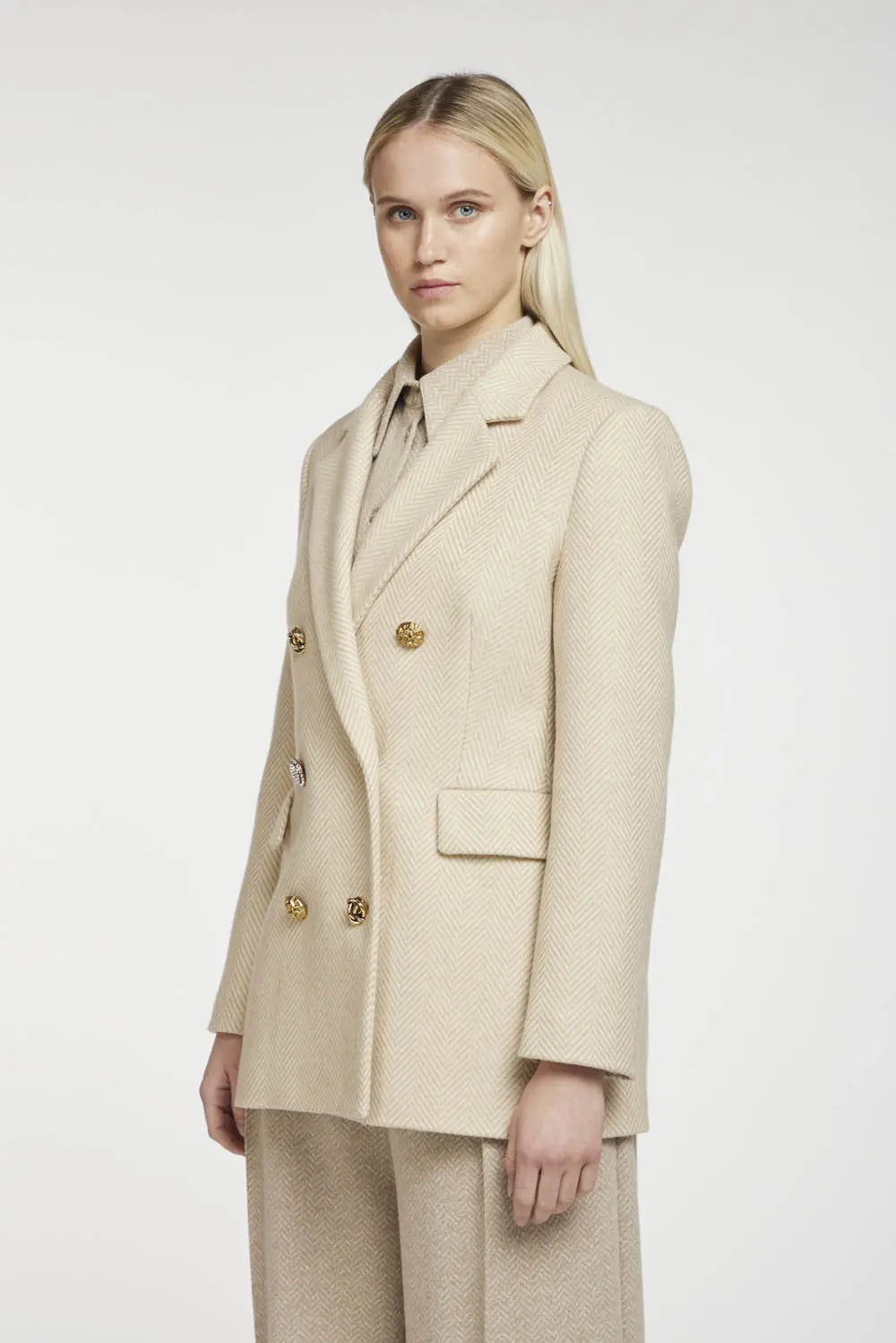 Giacca con Bottoni Gioiello / Beige - Ideal Moda
