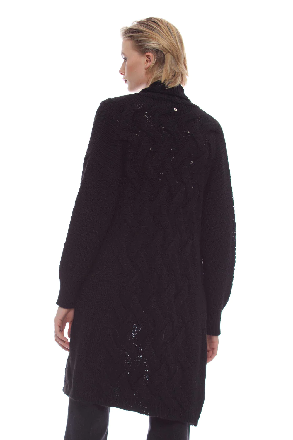 Cardigan Lungo con Scollo Sciallato / Nero - Ideal Moda