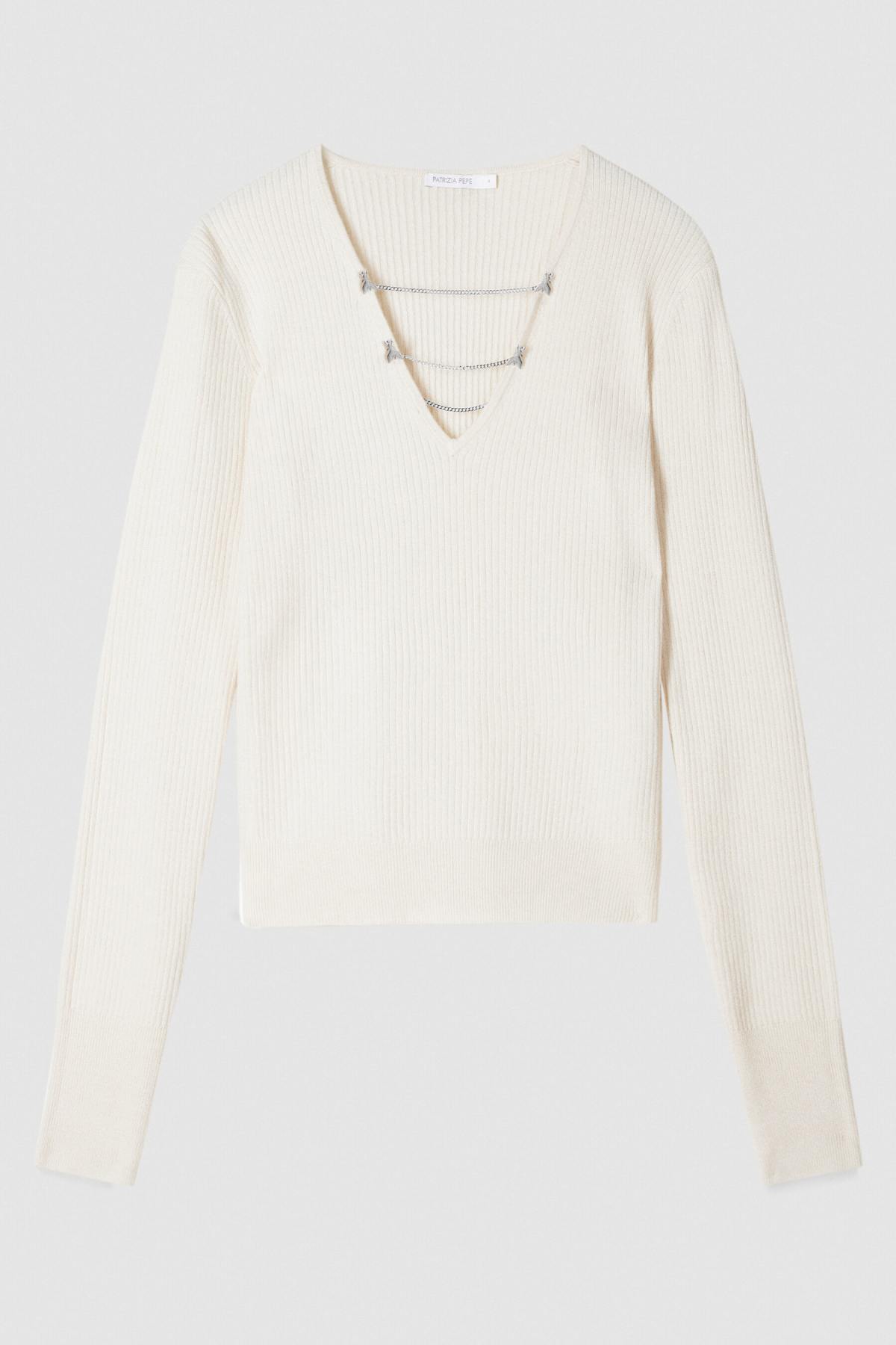 Maglia Aderente con Catene / Avorio