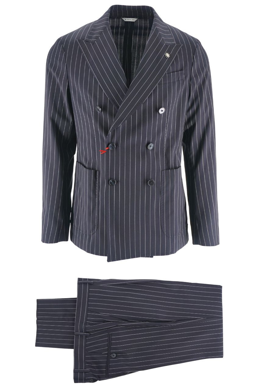 Abito Gessato con Chiusura Doppio Petto / Blu - Ideal Moda
