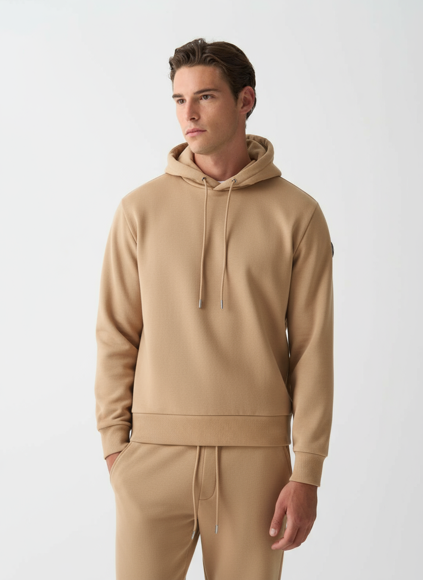 Felpa con Cappuccio in Cotone / Beige