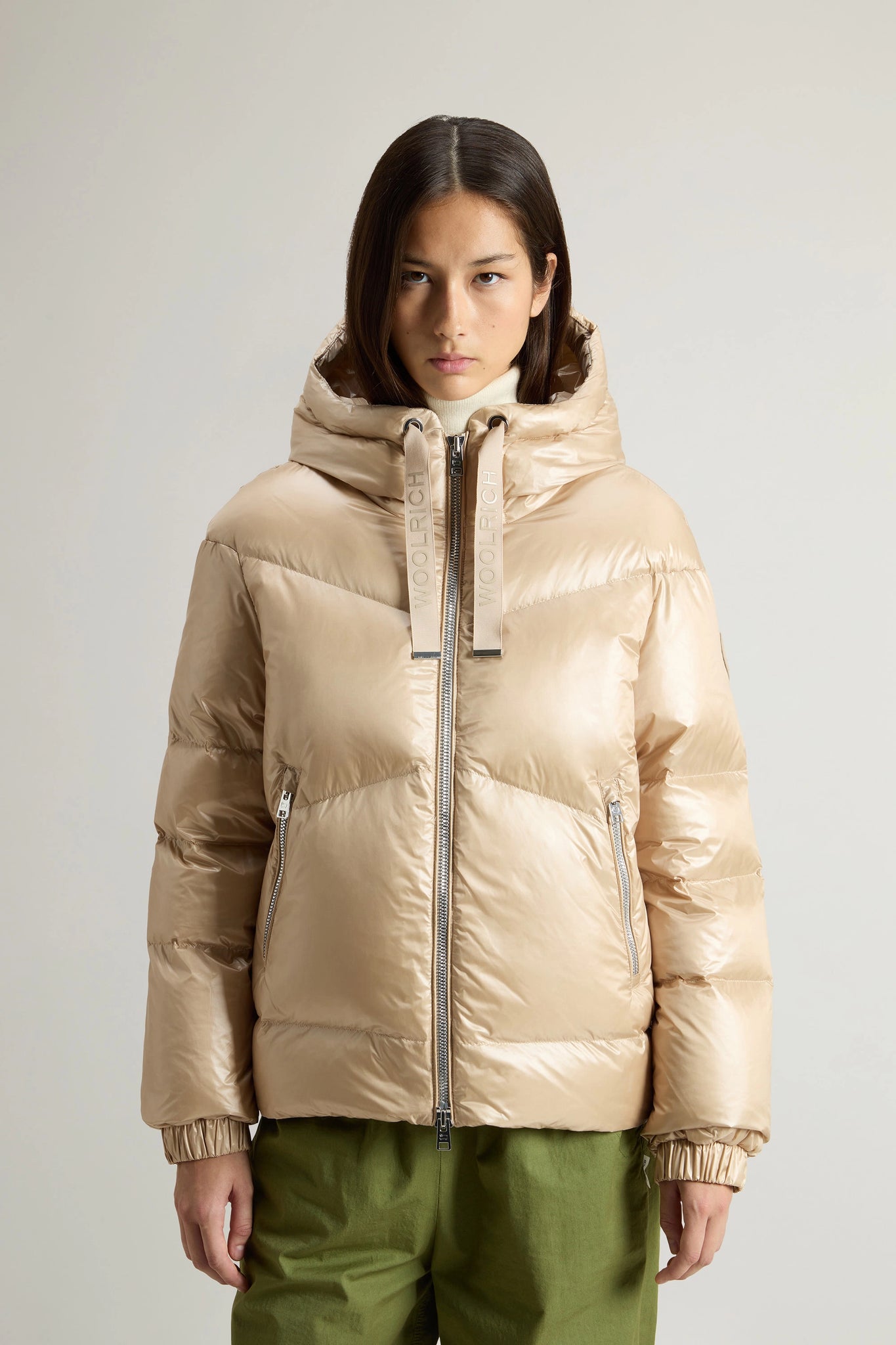 Piumino Corto Aliquippa in Nylon Lucido / Beige - Ideal Moda