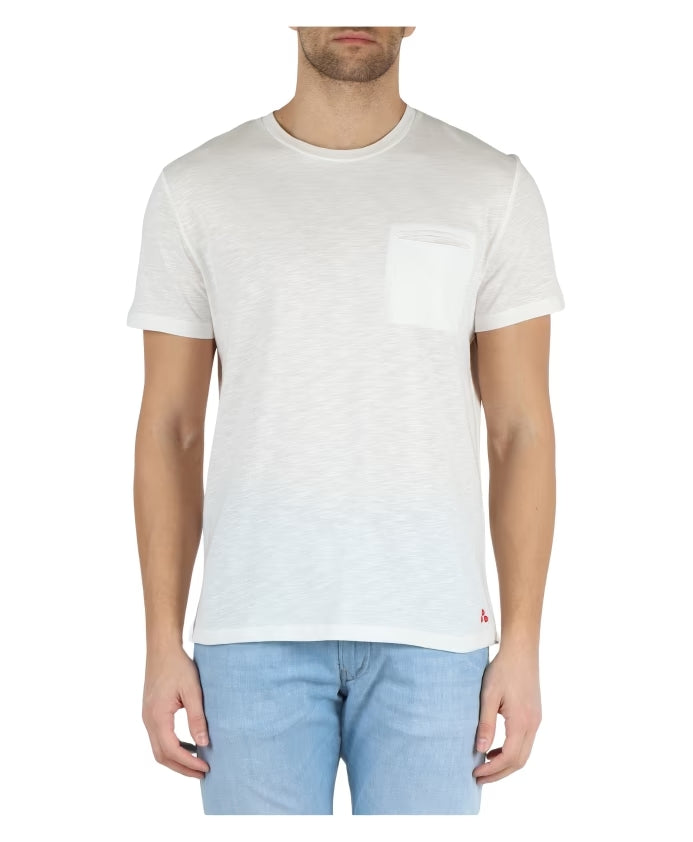 T-Shirt in Cotone Fiammato e Taschino / Bianco - Ideal Moda